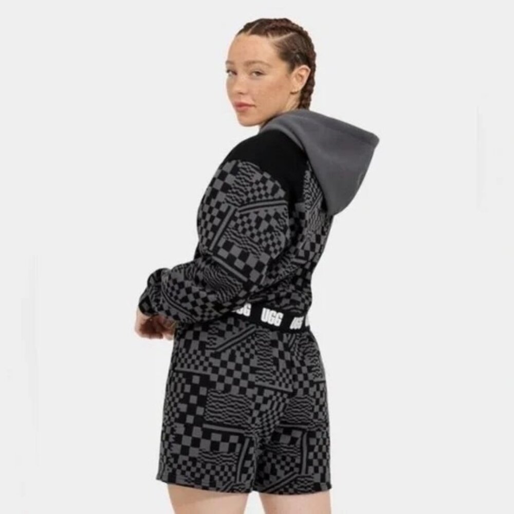 UGG Mallory Gray Checkered Cropped Hoodie - Picture 4 of 8